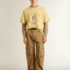 Men's oversized yellow cotton T-shirt with blue print