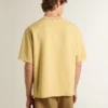 Men's oversized yellow cotton T-shirt with blue print