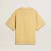 Men's oversized yellow cotton T-shirt with blue print