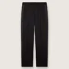 Men's pants in black cool wool with satin side stripe