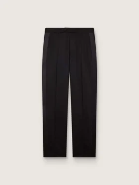 Men's pants in black cool wool with satin side stripe