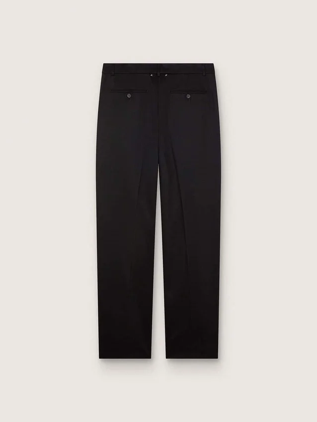 Men's pants in black cool wool with satin side stripe