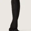 Men's pants in black cool wool with satin side stripe