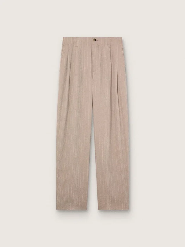 Men’s pants in gray wool blend with pinstripe motif