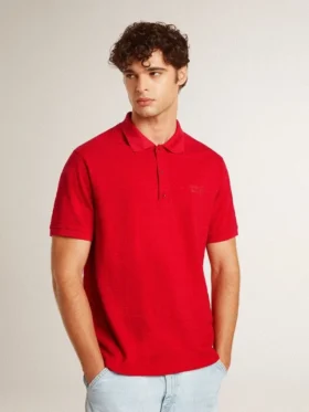 Men’s polo shirt in red cotton piquet