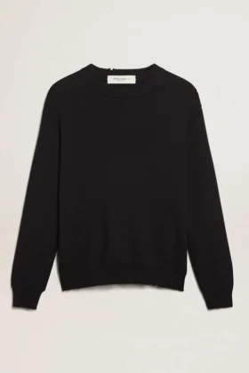 Men’s round-neck sweater in dark blue cotton