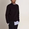 Men’s round-neck sweater in dark blue cotton