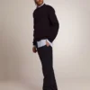 Men’s round-neck sweater in dark blue cotton
