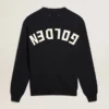Men's round-neck sweater in dark blue cotton with logo
