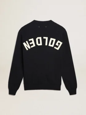 Men’s round-neck sweater in dark blue cotton with logo