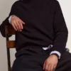 Men's round-neck sweater in dark blue cotton with logo