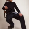 Men's round-neck sweater in dark blue cotton with logo