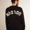 Men's round-neck sweater in dark blue cotton with logo