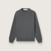 Men's round-neck sweater in dark gray cotton with logo on the back