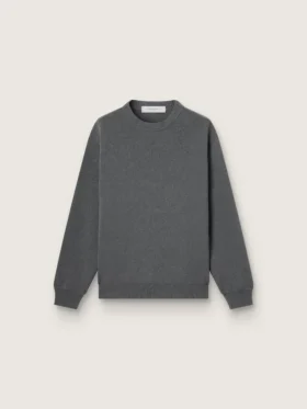 Men's round-neck sweater in dark gray cotton with logo on the back