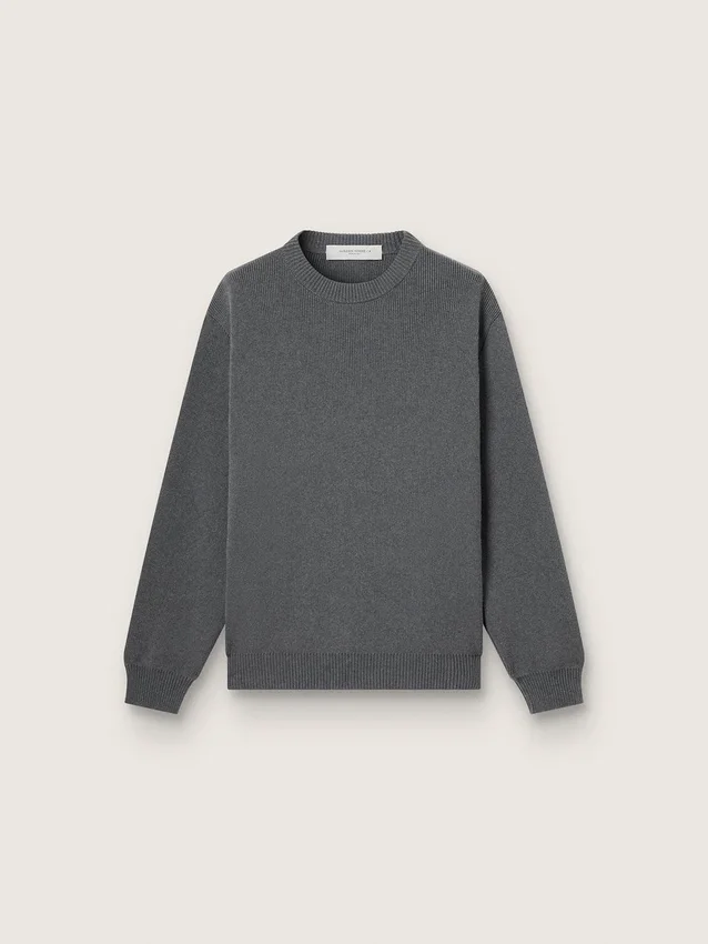 Men's round-neck sweater in dark gray cotton with logo on the back