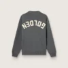 Men's round-neck sweater in dark gray cotton with logo on the back