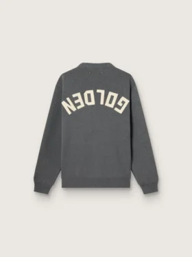Men’s round-neck sweater in dark gray cotton with logo on the back