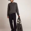 Men's round-neck sweater in dark gray cotton with logo on the back