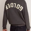 Men's round-neck sweater in dark gray cotton with logo on the back