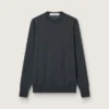 Men's round-neck sweater in dark gray mélange wool