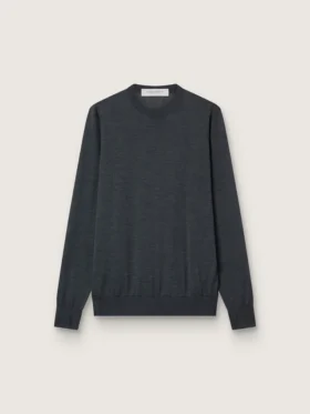 Men's round-neck sweater in dark gray mélange wool