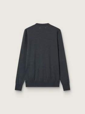 Men’s round-neck sweater in dark gray mélange wool