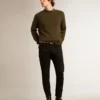 Men's round-neck sweater in military green cotton