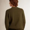 Men's round-neck sweater in military green cotton