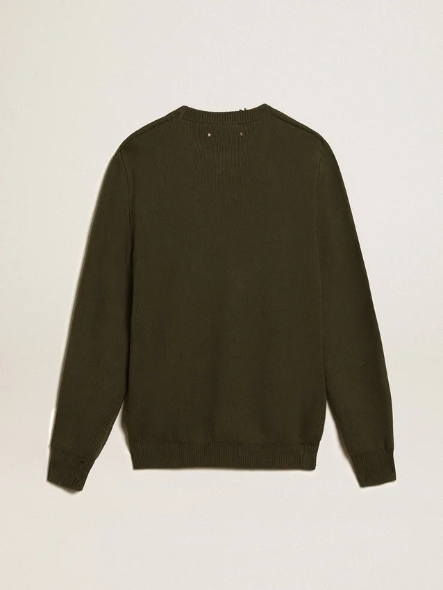 Men's round-neck sweater in military green cotton