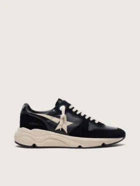 Men’s Running Sole in black nappa leather and suede with a white star