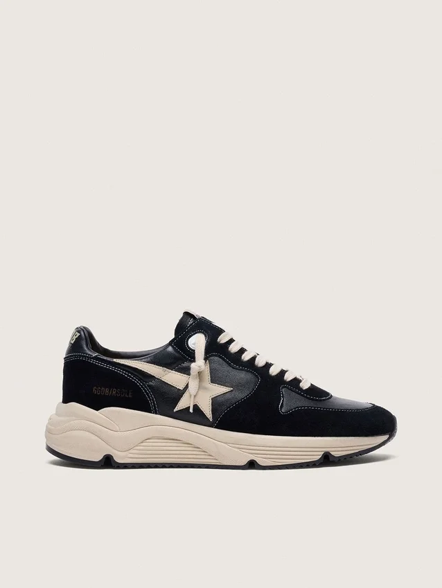 Men’s Running Sole in black nappa leather and suede with a white star