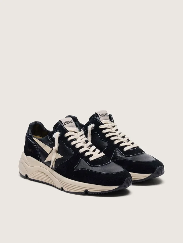 Men’s Running Sole in black nappa leather and suede with a white star