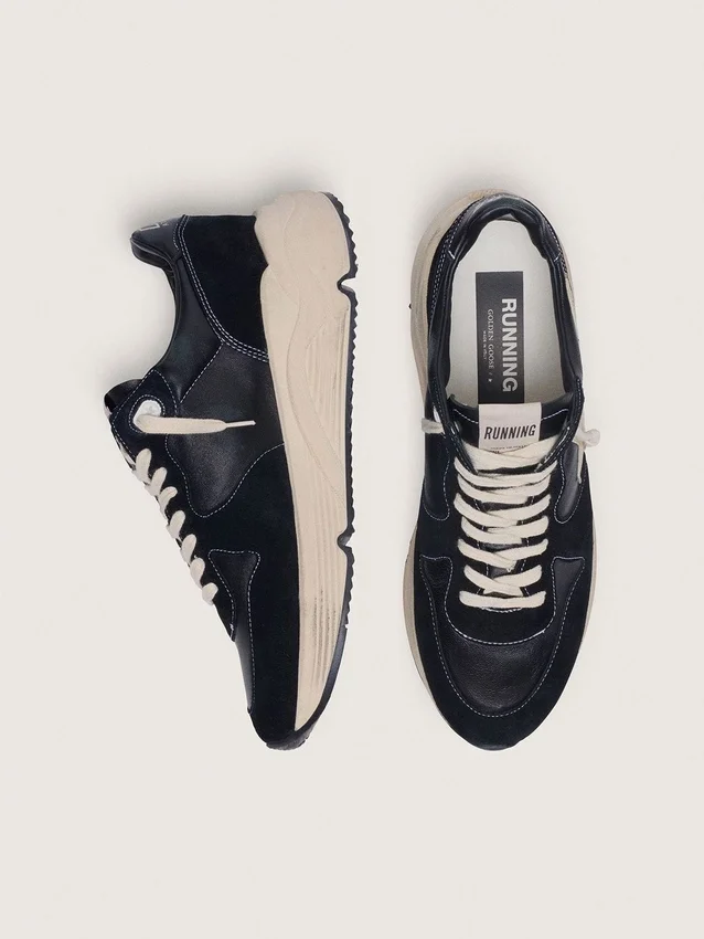 Men’s Running Sole in black nappa leather and suede with a white star