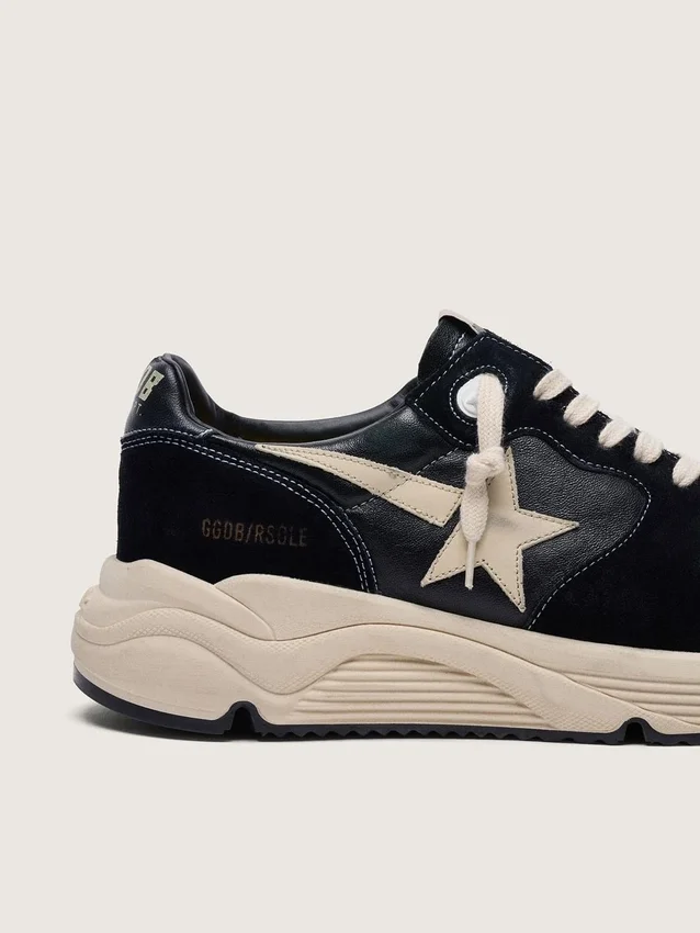 Men’s Running Sole in black nappa leather and suede with a white star