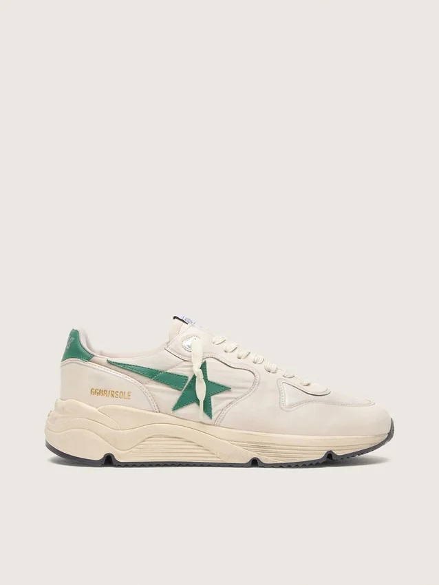 Men’s Running Sole in cream nylon and leather with green leather star