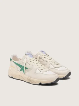 Men’s Running Sole in cream nylon and leather with green leather star