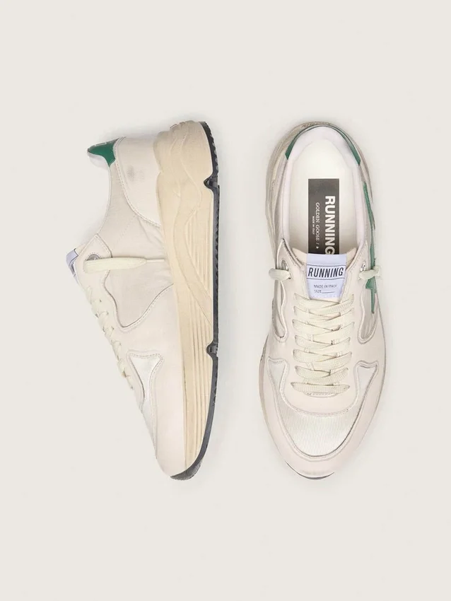 Men’s Running Sole in cream nylon and leather with green leather star
