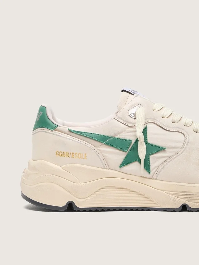 Men’s Running Sole in cream nylon and leather with green leather star