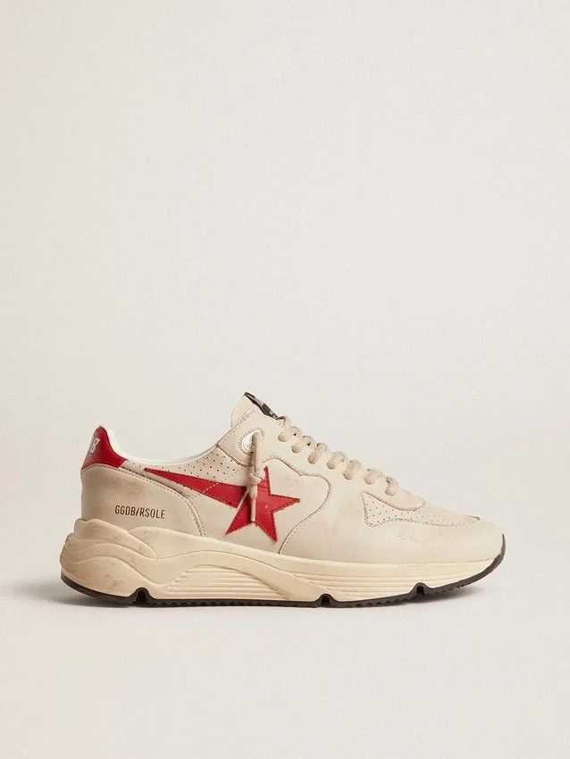 Men's Running Sole in gray morn nappa leather with red nappa leather star and heel tab