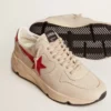 Men's Running Sole in gray morn nappa leather with red nappa leather star and heel tab