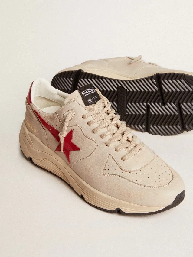 Men's Running Sole in gray morn nappa leather with red nappa leather star and heel tab