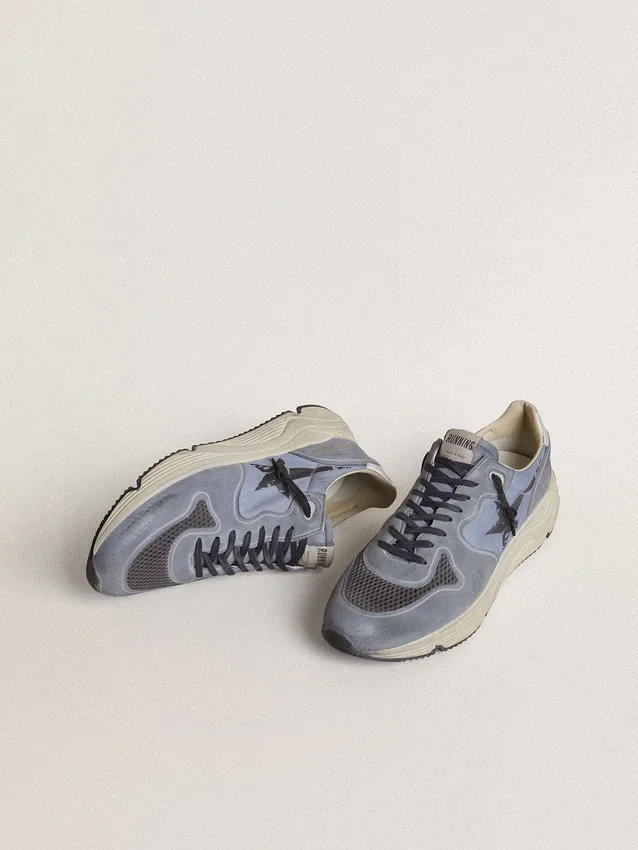 Men's Running Sole in light blue nylon and nubuck with black star