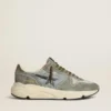 Men's Running Sole in light blue nylon with black star and green leather heel tab