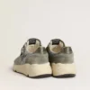 Men's Running Sole in light blue nylon with black star and green leather heel tab