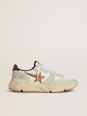 Men's Running Sole in nylon and suede with brown leather star and burgundy leather heel tab