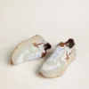 Men's Running Sole in nylon and suede with brown leather star and burgundy leather heel tab