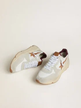 Men’s Running Sole in nylon and suede with brown leather star and burgundy leather heel tab