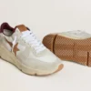 Men's Running Sole in nylon and suede with brown leather star and burgundy leather heel tab