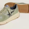 Men's Running Sole in sage-green nylon and suede with printed black star